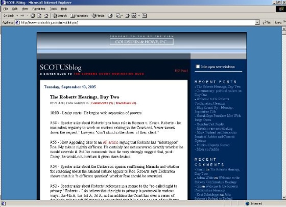The SCOTUS blog is updating the Roberts hearings minute by minute.